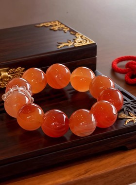 新中式冰透仿红玛瑙渐变柿子红手串圆润饱满手链国风日常百搭配饰