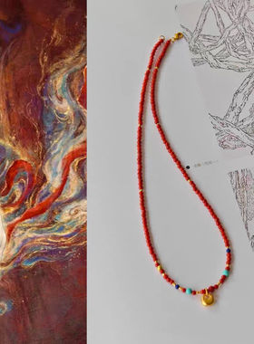 新中式胖福南红项链女小众设计国风红玛瑙吊坠挂绳钱袋子毛衣链