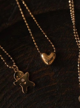 金色镶钻姜饼人吊坠小众设计项链个性时尚锁骨链甜酷百搭可爱颈饰