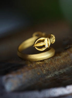 古法传承黄金色不动明王剑戒指