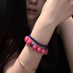 新中式粉色红蔷薇辉石仿水晶手串手链轻奢招财转运珠送女朋友礼物