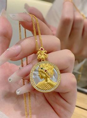 复古宫廷风白贝女王金色项链