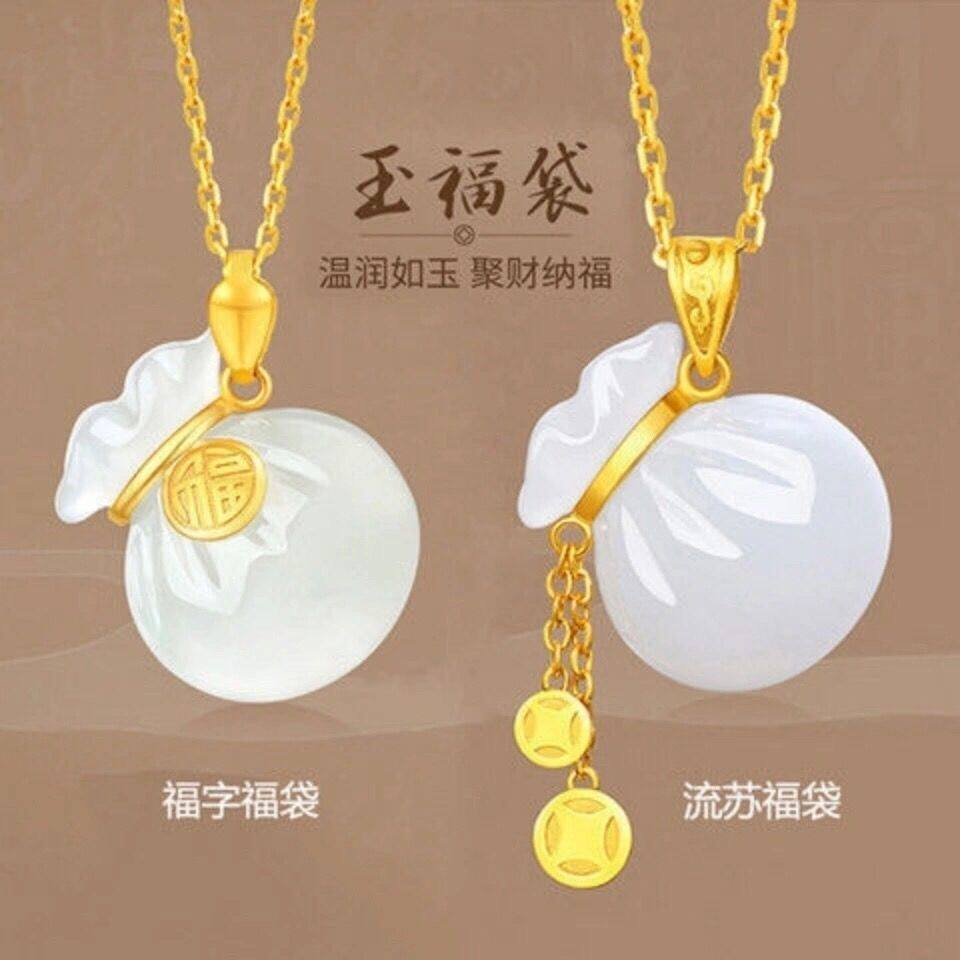 和田玉福袋吊坠流苏金色项链女新中式ins锁骨链不掉色送妈妈礼物