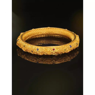 金枝玉叶花丝镶嵌手镯复古宫廷14K金色古法轻奢手工民族汉服配饰