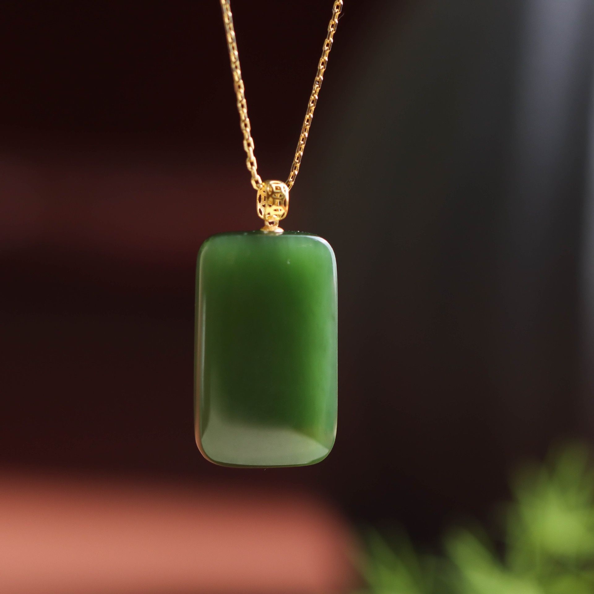 新款镶嵌和田玉碧玉平安无事牌项链女新中式国潮国风女款吊坠饰品