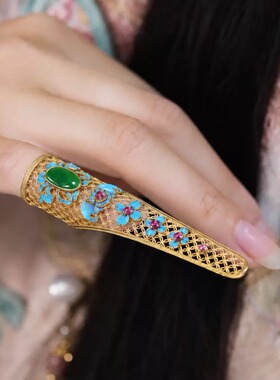 古风点翠花卉护指花丝镂空镶彩宝娘娘同款汉服拍摄复古装饰指甲套