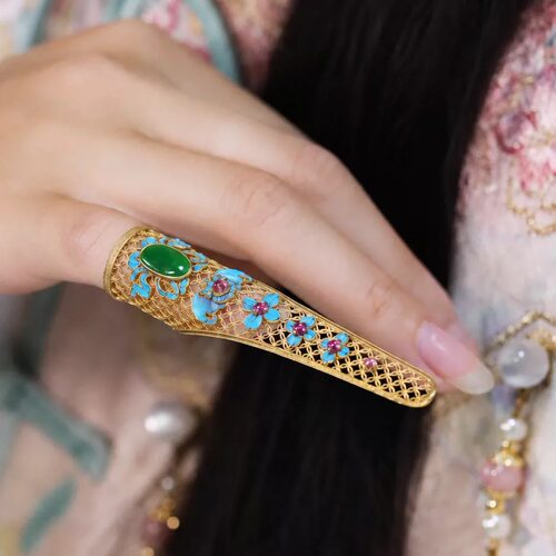 古风点翠花卉护指花丝镂空镶彩宝娘娘同款汉服拍摄复古装饰指甲套