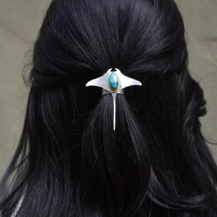 新中式仿绿松石玛瑙马尾气质发扣复古国风刘海马尾辫丝巾扣发夹女