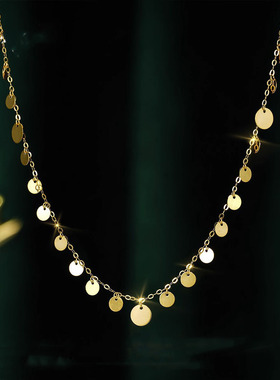 黄金色圆牌吊坠项链女新简约
