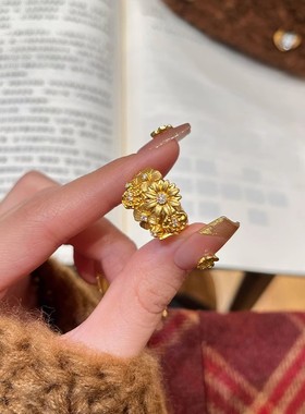 新中式繁花锦簇戒指女小众气质高颜值镶嵌点钻指环送女友生日礼物