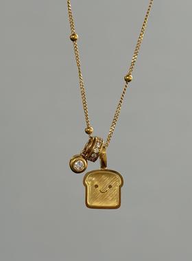 简约小面包片泡泡钻项链独特设计精致可爱新款锁骨链小清新配饰女