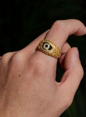 新中式藏式仿天珠戒指金色镶嵌锆石复古男女款食指戒精致百搭指环