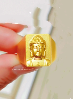 新款金色古法福慧佛头戒指平安纳福活口戒指优雅宫廷风高级感大气