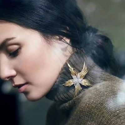 中古vintage胸针复刻史隆伯杰双色火焰海星镶钻胸花别针西装配饰