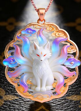 幻羽灵狐九尾狐项链吊坠国风显气质风正品民族可爱毛衣链经典百搭