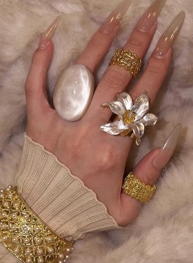 复古百合花瓣开口戒指宫廷风奢华小众气质首饰国风大气百搭饰品