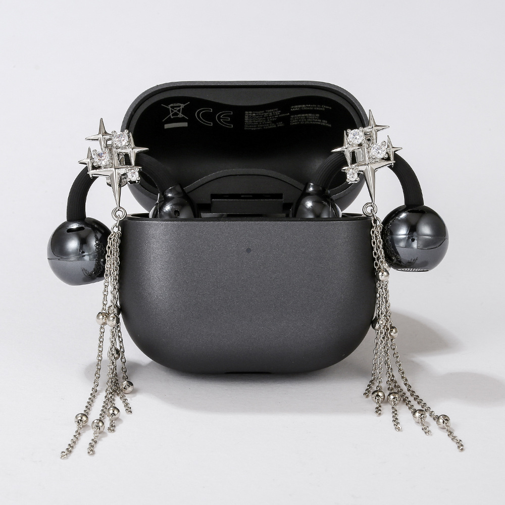 巴黎时尚周同款适用于freeclip2耳机钻扣四芒星流苏链条耳饰配饰