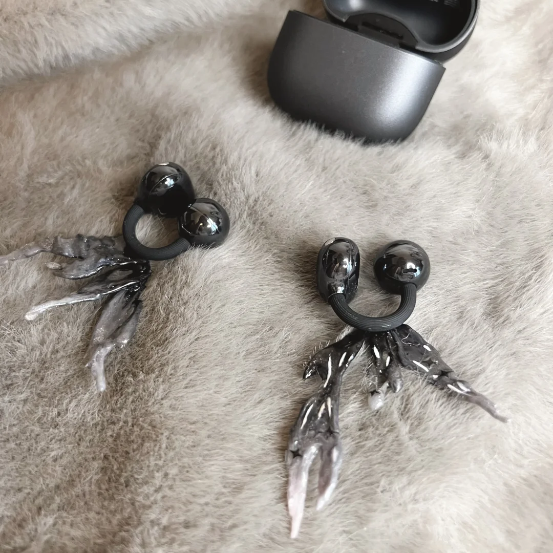 适用于freeclip2耳机钻扣黑色斗鱼尾耳夹扣diy高级感耳饰配饰女