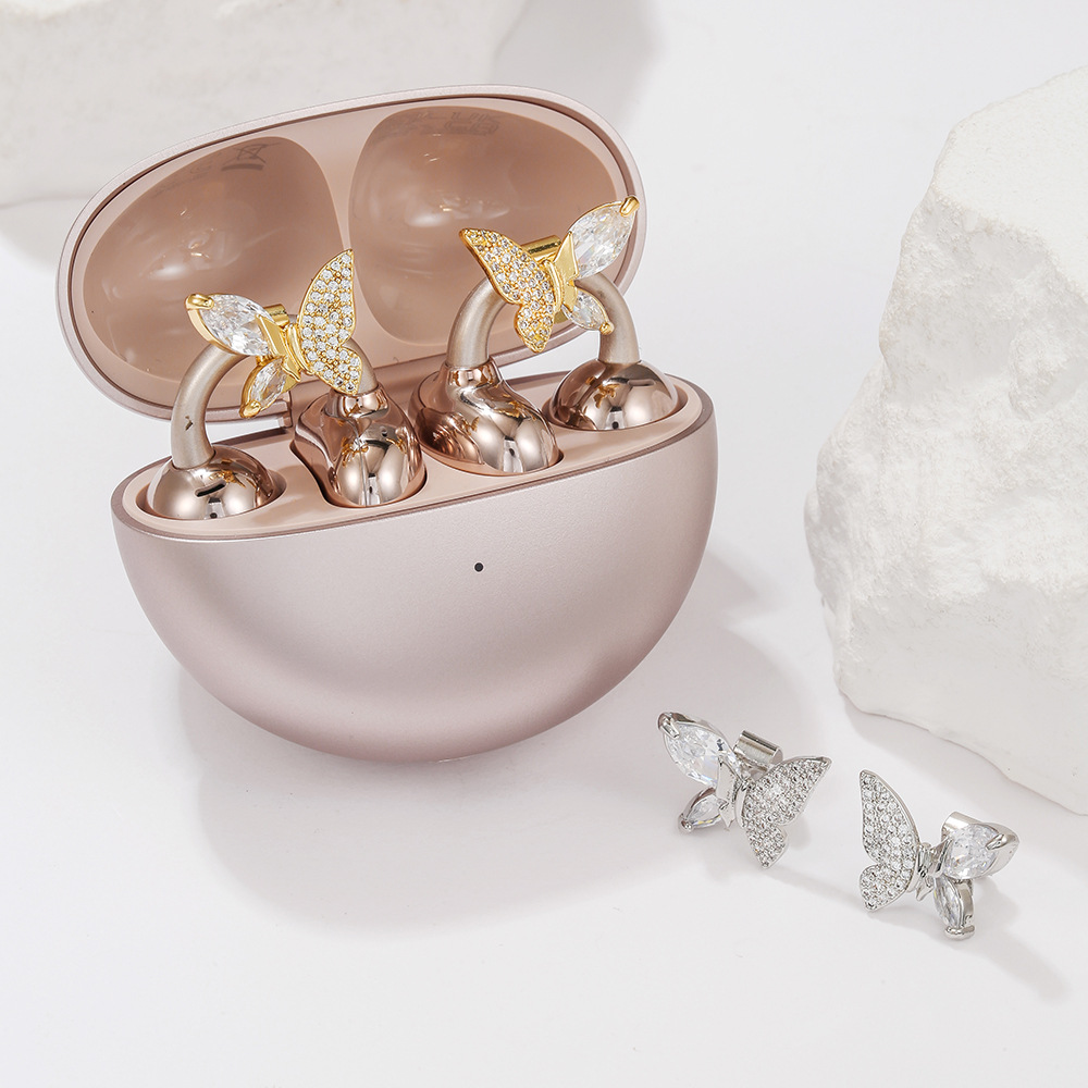 适用于freeclip2耳机钻扣满钻锆石不对称蝴蝶耳机扣小众耳饰配饰