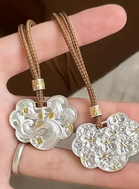 【桃狸】新中式古法桃花葫芦吊坠项链平安锁浮雕设计精致百搭饰品