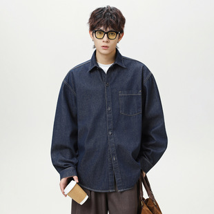 日系宽松潮牌休闲水洗牛仔衬衣外套 男26春秋新款 复古牛仔长袖 衬衫