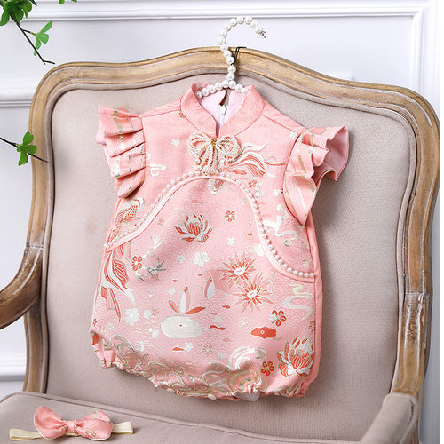 中国风一周岁女宝宝礼服百日