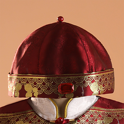 周岁帽子男宝宝2024新款男童抓周中式红色复古阿哥帽地主帽春秋