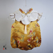 抓周宴衣服夏季 周岁女宝宝礼服2025金色中式 旗袍满月国风婴儿唐装