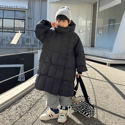 新国标90白鸭绒男女童羽绒面包服三防2024中长款高充绒儿童羽绒服