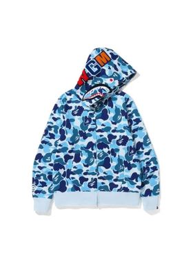 BAPE ABC CAMO迷彩鲨鱼刺绣连帽拉链开衫卫衣 春秋男女情侣外套