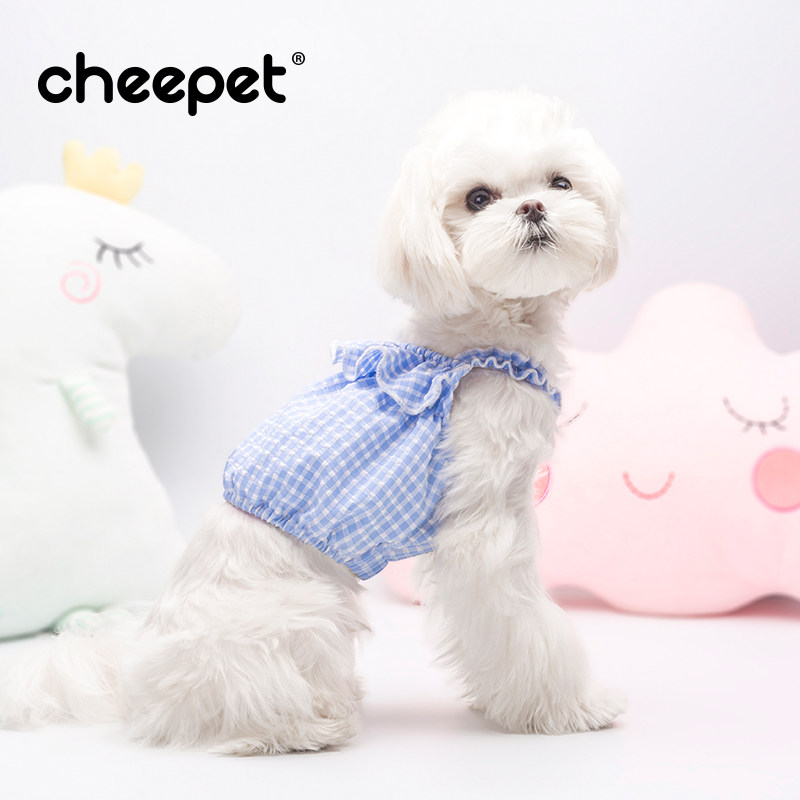 格子薄款幼犬吊带狗狗衣服图片