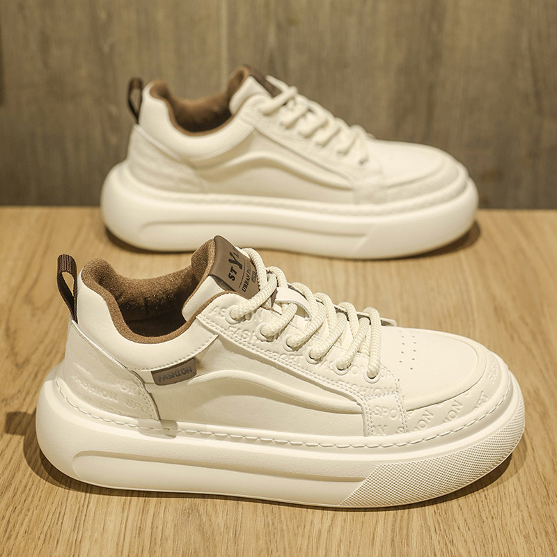 小白鞋男款秋季高级感潮牌男士运动休闲面包男鞋厚底增高真皮板鞋