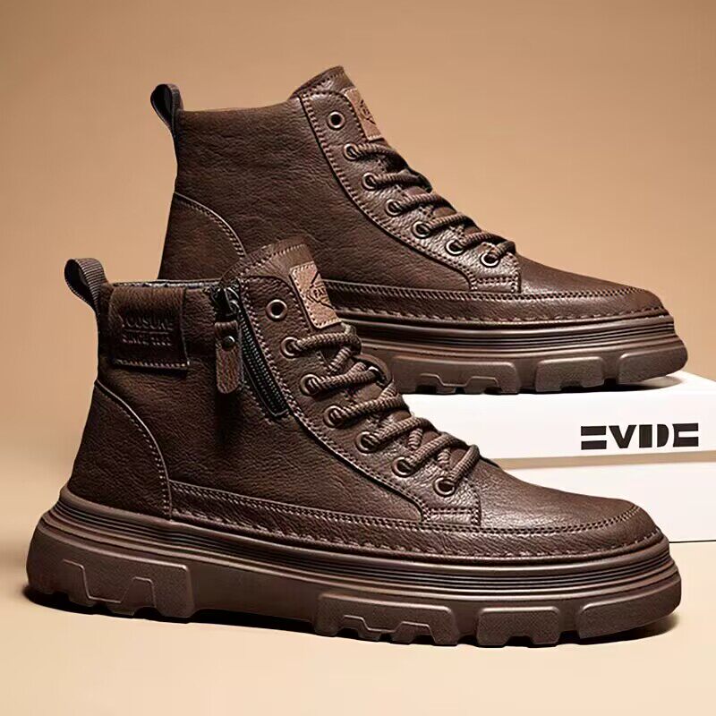 高帮马丁靴男款2025新款秋季复古棕色英伦厚底短靴休闲运动工装鞋