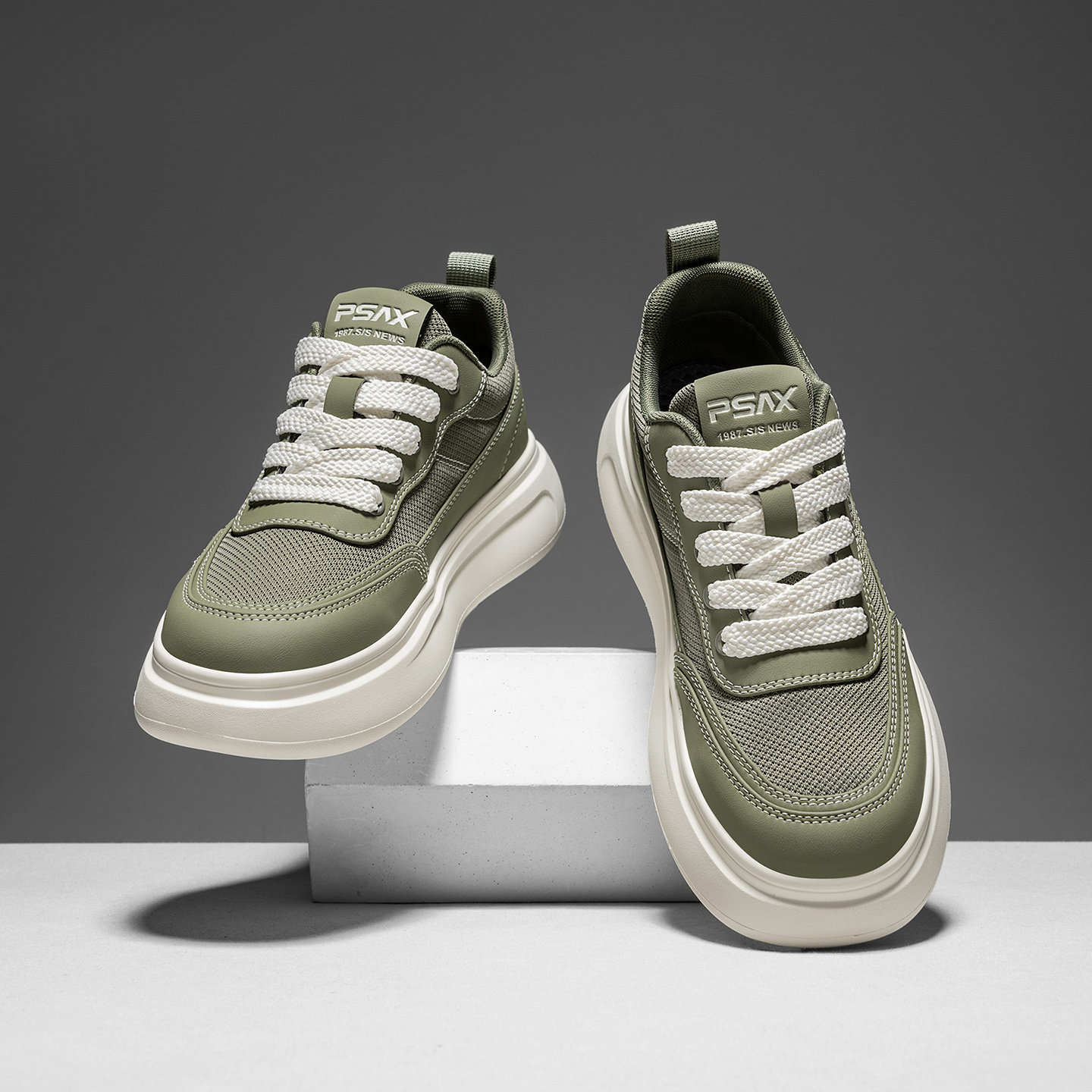 男鞋夏季透气美式复古厚底增高板鞋男款高级感休闲网面薄款绿色潮