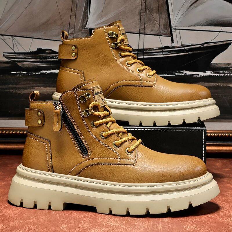 男鞋马丁靴男款真皮拉链机车风骑行户外高帮工装靴男生高级皮靴子