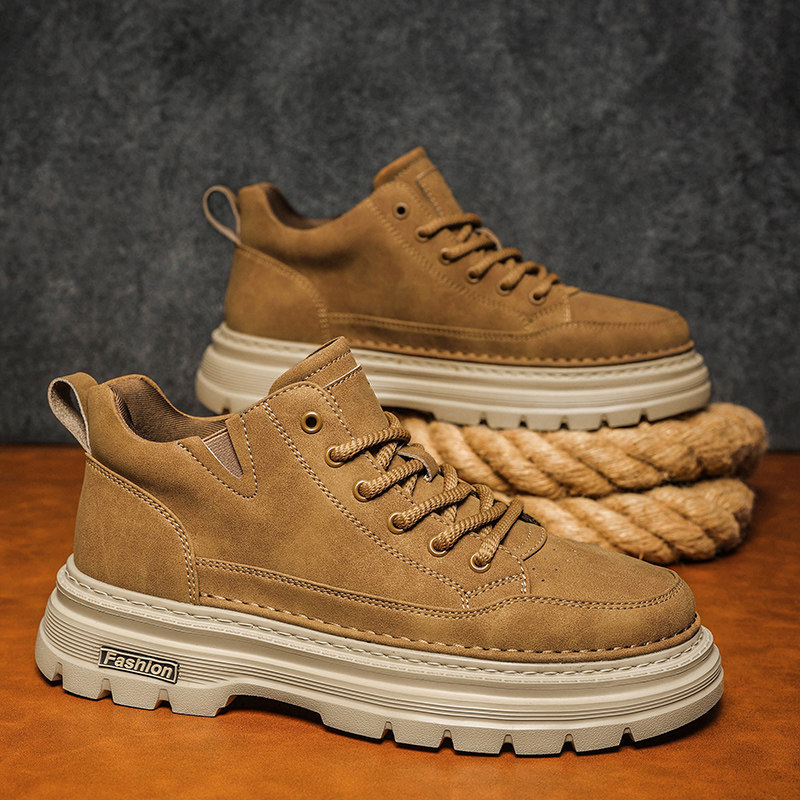 英伦风工装鞋马丁靴男2025新款低帮厚底增高休闲皮鞋百搭中帮板鞋