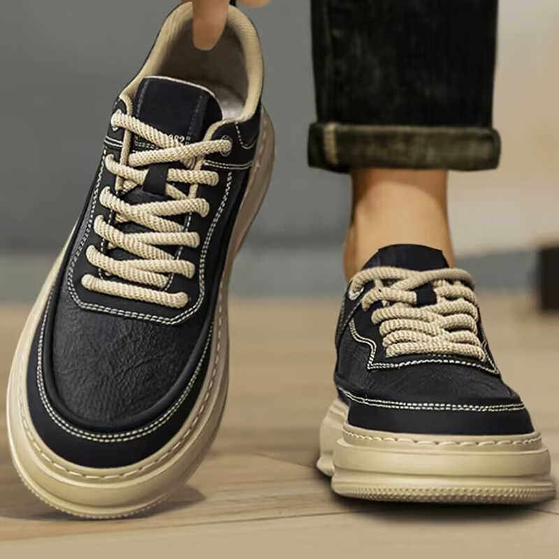 男鞋冬季款2025新款高级感痞帅男士休闲皮鞋子厚底透气马丁靴低帮