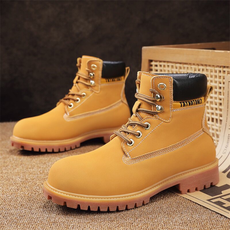 大黄靴男女款厚底增高休闲高帮马丁靴真皮户外登山靴防水工装男靴