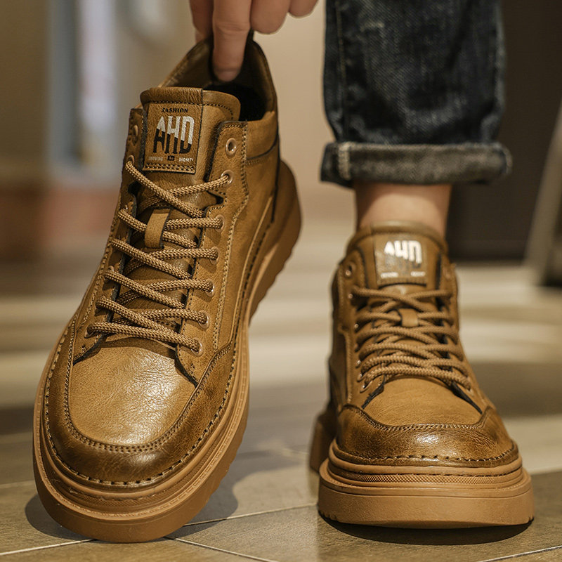 工装男鞋春季真皮厚底运动休闲板鞋男士增高皮鞋英伦风复古马丁靴