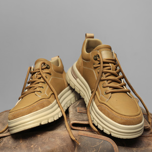 马丁靴男鞋春季高帮英伦风真皮软底运动增高防水作战沙漠工装靴子