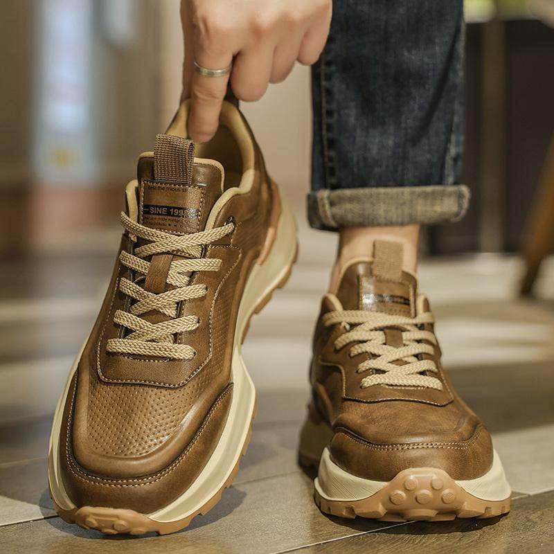 鞋子男鞋秋冬款皮鞋厚底运动休闲鞋子百搭潮鞋软底棕色爆款老爹鞋