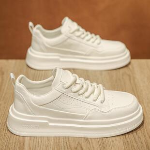男鞋春季2025新款小白鞋男款高级感百搭厚底休闲白色板鞋西装鞋子