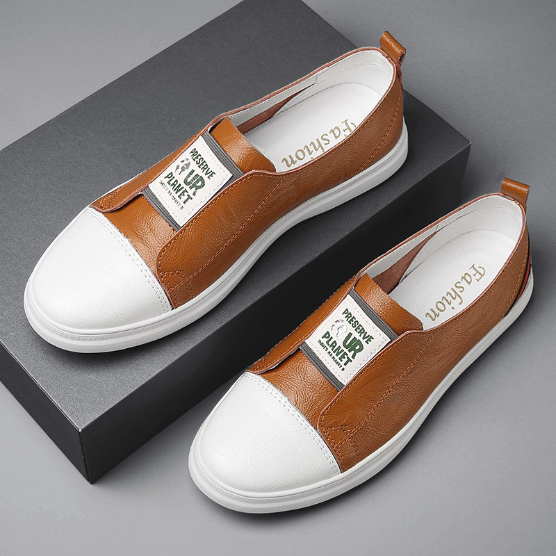 真皮男鞋四季浅口一脚蹬板鞋英伦风懒人皮鞋冬款透气休闲鞋子男潮