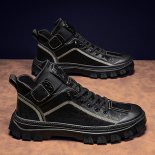 男鞋冬季2025新款真皮高级感马丁靴男款耐磨耐穿劳保工装高帮板鞋