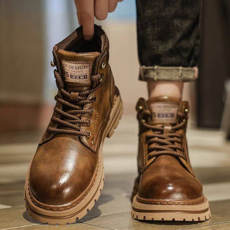 马丁靴男款2025新款冬季英伦真皮中帮登山工装鞋高帮加绒加厚棉鞋