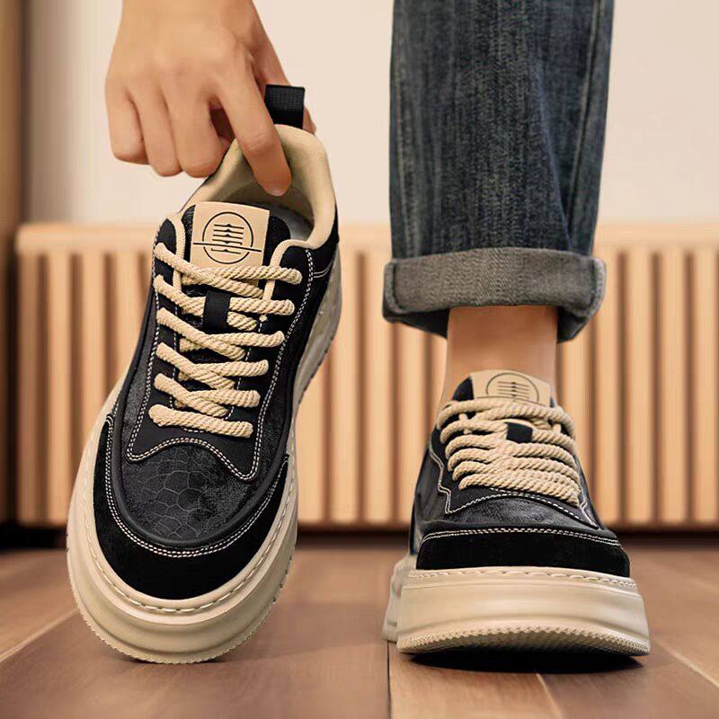 春季男鞋2026新款巨好看真皮高级感厚底休闲皮鞋男士增高运动板鞋