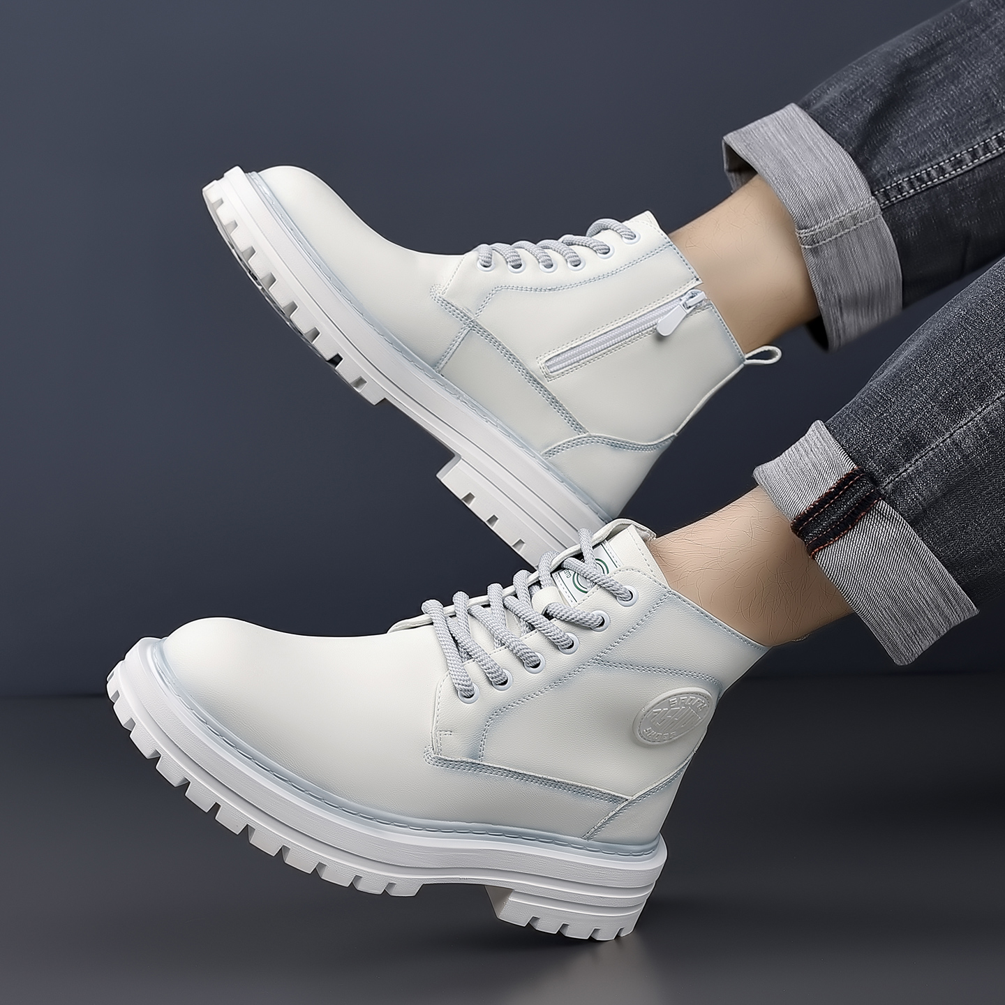 内增高男鞋马丁靴高帮休闲鞋子男