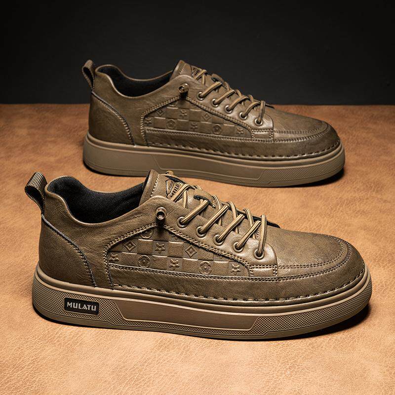 欧洲站爆款男鞋秋冬款潮牌皮鞋男年轻人休闲风免系鞋带一脚蹬板鞋