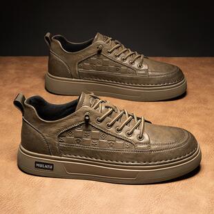 欧洲站爆款男鞋秋冬款潮牌皮鞋男年轻人休闲风免系鞋带一脚蹬板鞋