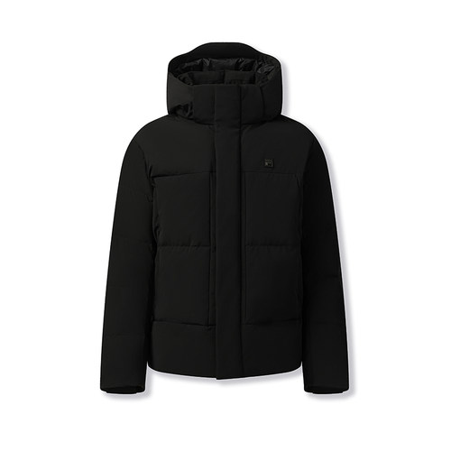 FILA斐乐 WHITE 简约百搭舒适保暖连帽鹅绒羽绒服F11M543907FBK